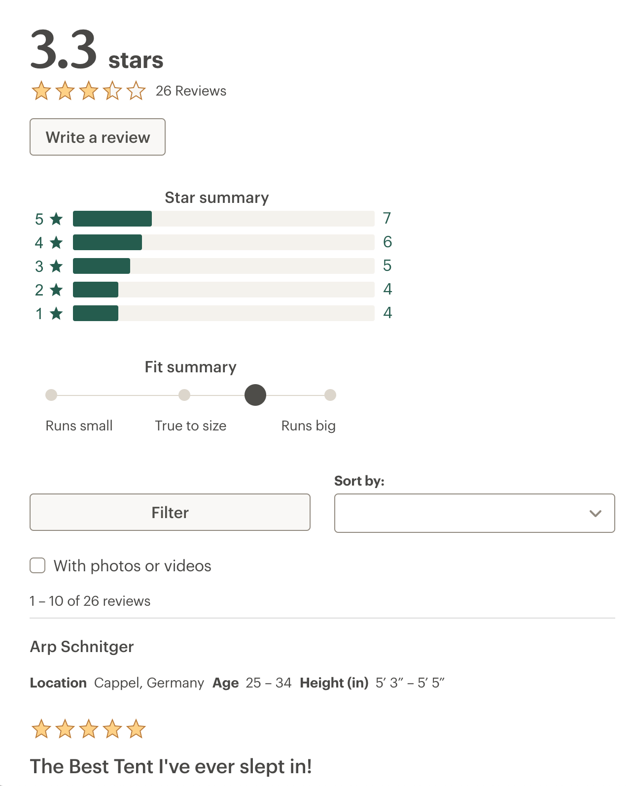 REI Reviews mobile view